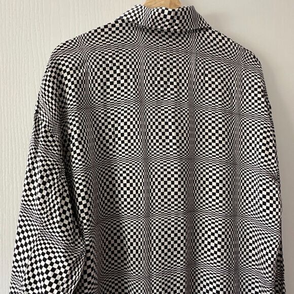 Creme De Silk Vintage‎ Mens Checkered Illusion Half Zip 100% Silk Shirt Large - Picture 9 of 10